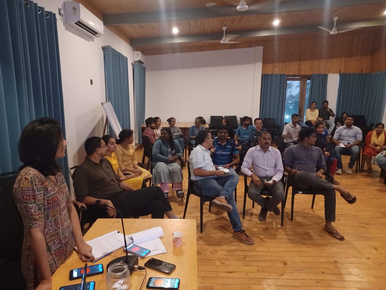 The team gathered for a session in a meeting room